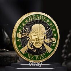 100PCS 1775 Heads We Win Tails You Lose Skull Gold Commemorative Challenge Coin
