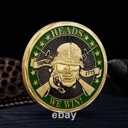 100PCS 1775 Heads We Win Tails You Lose Skull Gold Commemorative Challenge Coin