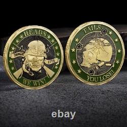 100PCS 1775 Heads We Win Tails You Lose Skull Gold Commemorative Challenge Coin
