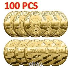 100PCS Never Surrender Medal Gold Commemorative Coin 2024 President Donald Trump