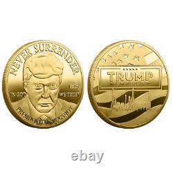 100PCS Never Surrender Medal Gold Commemorative Coin 2024 President Donald Trump