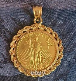 14k Solid Gold Fancy Frame set US 2013 $ 10 1/4 oz 22k Gold Coin Pendant/ Charm