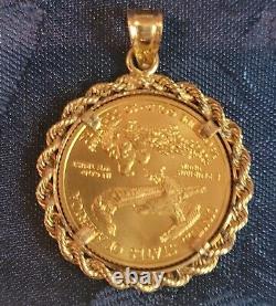 14k Solid Gold Fancy Frame set US 2013 $ 10 1/4 oz 22k Gold Coin Pendant/ Charm