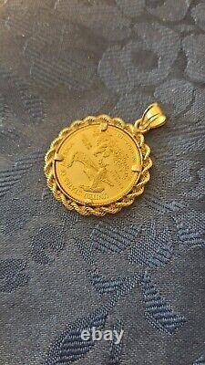 14k Solid Gold Fancy Frame set US 2013 $ 10 1/4 oz 22k Gold Coin Pendant/ Charm