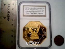 1852 Humbert Commemorative $50 Dollars Octagon Gem Pf 2.5 Oz. 999 Pure Gold Coin