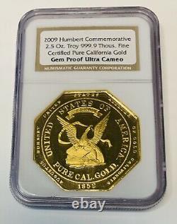 1852 Humbert Commemorative $50 Dollars Octagon Gem Pf 2.5 Oz. 999 Pure Gold Coin