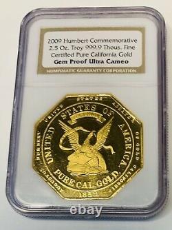 1852 Humbert Commemorative $50 Dollars Octagon Gem Pf 2.5 Oz. 999 Pure Gold Coin