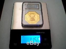 1852 Humbert Commemorative $50 Dollars Octagon Gem Pf 2.5 Oz. 999 Pure Gold Coin