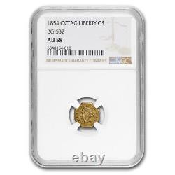 1854 Liberty Octagonal One Dollar Gold AU-58 NGC (BG-532) SKU#262420