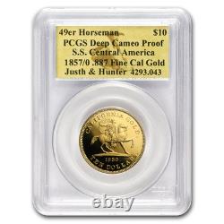 1857/0 $10 49er Horseman. 887 Fine Cal Gold PCGS