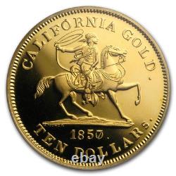 1857/0 $10 49er Horseman. 887 Fine Cal Gold PCGS