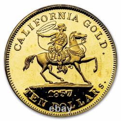 1857/0 $10 49er Horseman. 906 Fine Cal Gold PCGS with Nuggets