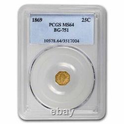 1869 Liberty Octagonal 25 Cent Gold MS-64 PCGS (BG-751) SKU#259069