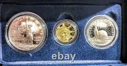 1886-1986 US Liberty Coin Set-$5 Gold, $1 Silver &$. 50 Silver Coin with Box