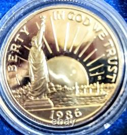 1886-1986 US Liberty Coin Set-$5 Gold, $1 Silver &$. 50 Silver Coin with Box