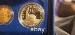 1886-1986 US Liberty Coin Set-$5 Gold, $1 Silver &$. 50 Silver Coin with Box