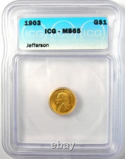 1903 Jefferson Louisiana Gold Dollar G$1 Coin Certified ICG MS65 (Gem BU)