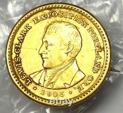 1905 Lewis and Clark Dollar Gold Coin with Attached Pin (G$1) XF Details