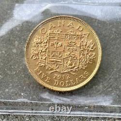 1912 Canada 5 Dollar Gold Coin ICCS MS 60
