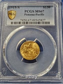 1915-S $2 1/2 Panama Pacific Gold $2.5 Pan Pac PCGS MS67! Gold Shield. EB
