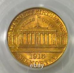 1916 GOLD McKINLEY $1 DOLLAR COMMEMORATIVE COIN PCGS MINT STATE 63