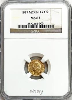 1917 GOLD US McKINLEY $1 DOLLAR COMMEMORATIVE COIN NGC MINT STATE 63
