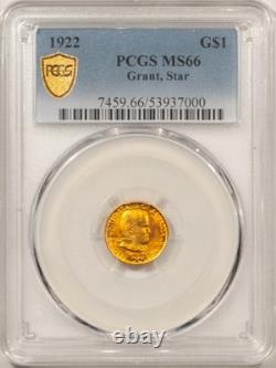 1922 $1 Grant, Star Gold Commemorative Dollar Pcgs Ms-66, Pq & Gorgeous