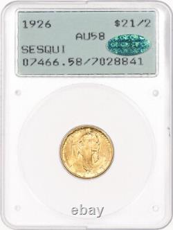 1926 $2.50 PCGS AU58 CAC Rattler OGH Gold Sesquicentennial Commemorative