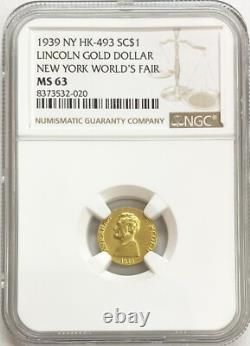 1939 Gold Lincoln New York Worlds Fair $1 Commemorative Coin Ngc Mint State 63