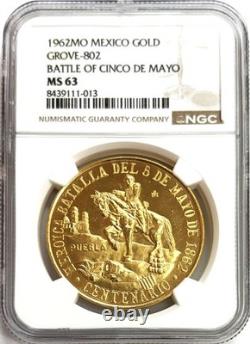 1962 Gold Mexico 50 Pesos Cinco De Mayo Commemorative Coin Ngc Mint State 63