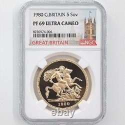 1980 Great Britain Elizabeth II Sovereign 5Pounds Gold Proof Coin NGC PF 69 UC