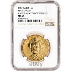 1981 US Gold (1 oz) American Commemorative Arts Medal Mark Twain NGC MS66