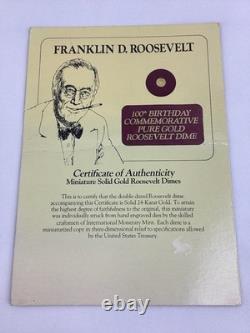 1982 International Monetary Mint 24K Gold Mini Roosevelt Dime COA FDR Card