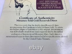 1982 International Monetary Mint 24K Gold Mini Roosevelt Dime COA FDR Card