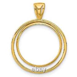 1982-Now US $5 Commemorative Prong Set Double Circle Coin Bezel in 14k Gold FN