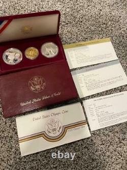 1983 1984 Olympic Gold Silver Proof Set U. S. Mint 3 Coins Set COA OGP