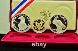 1983-1984 Olympics Commemorative 3 Coin Set Proof OGP $10 Gold & Two $1 Silver