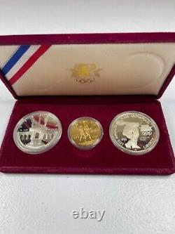 1983 / 1984 US Mint 3 Coin Olympic Silver $10 Gold Commem Proof Set withCOAs & OGP
