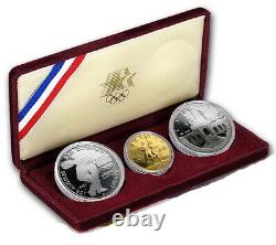 1983 / 1984 US Mint 3 Coin Olympic Silver $10 Gold Commemorative Proof Set withCOA