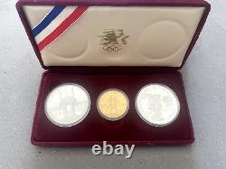 1983 / 1984 US Mint 3 Coin Olympic Silver & Gold Commemorative Proof Set withCOA