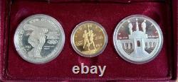 1983 1984 US Mint Olympic 3 Coin Proof Set! $10 Gold & Two Silver Dollars