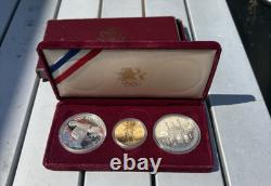 1983 1984 US Mint Olympic 3 Coin Proof Set $10 Gold & Two Silver Dollars COA