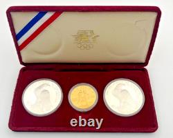 1983 1984 US Mint Olympic 3 Coin Proof Set $10 Gold & Two Silver Dollars NO COA