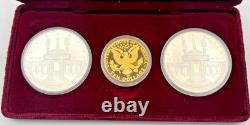 1983 1984 US Mint Olympic 3 Coin Proof Set $10 Gold & Two Silver Dollars NO COA
