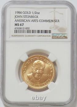 1984 GOLD JOHN STEINBECK 1/2 oz MEDALLIC COIN NGC MS 67