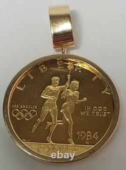 1984-W Proof Olympic Commemorative $10 Gold Coin with 14k Gold Bezel