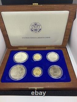 1986 Liberty Coin Set of 6 Proof and Business Gold $5/Silver Dollar/Half Dollar