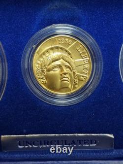 1986 Set Statue of Liberty 3 Coins Clad Half Silver 1 Gold 5 MS with OGP G2U