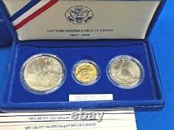 1986 Statue Of Liberty 3 Coin Gold + Silver BU Set withBox + COA Mint
