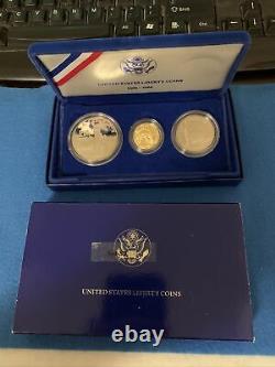 1986 Statue Of Liberty 3 Coin Gold & Silver Commemorative Set -proof Ogp
